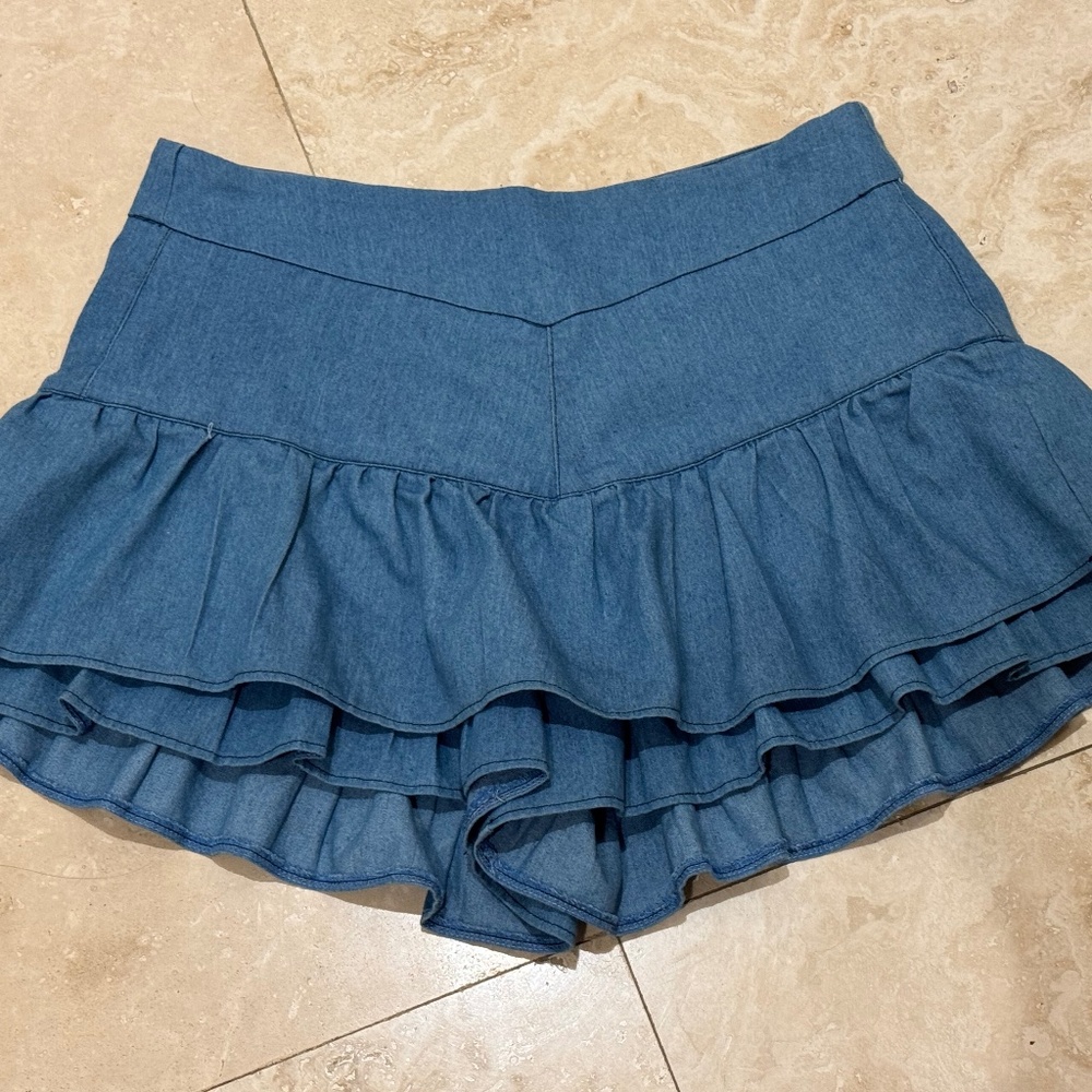 AC Rendon Girls Tween/ Women's Light Denim-Cotton Ruffle Skort Sz 6 -EUC